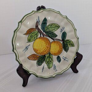 Vintage Italian hand-painted ceramic pottery fruit plate featuring oranges